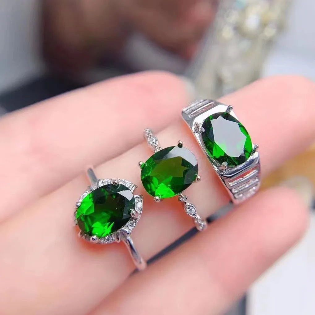 Summer Hot Sell Elegant Class Elegant Class Ring Handmade 925 Sterling Silver Diopside Main Stone Oval Cut for Parties
