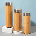 Original Natural Bamboo Double Wall Vacuum Insulated Flask Stainless Steel with Tea Infuser and Strainer for Camping