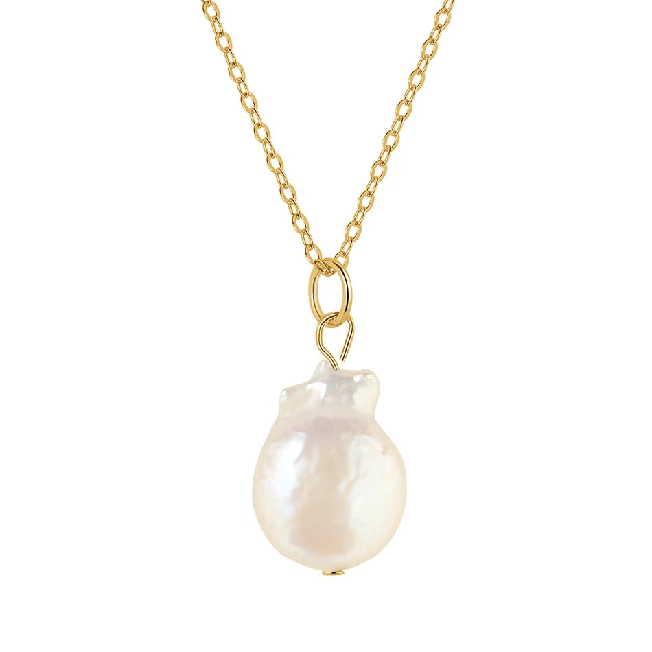 14k Gold Plated Handmade Jewelry Necklace 925 Sterling Silver Irregular Freshwater Pearl Necklace for Women