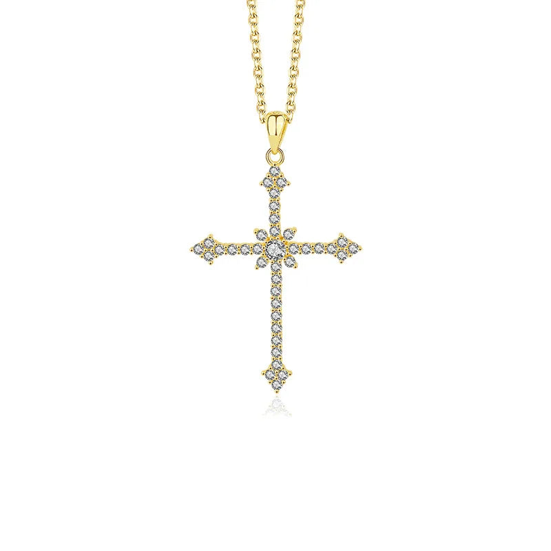 Daidan Cross Pendant Necklace Jewelry Cz Diamond 18K Gold Plated Silver Women Cross Necklace