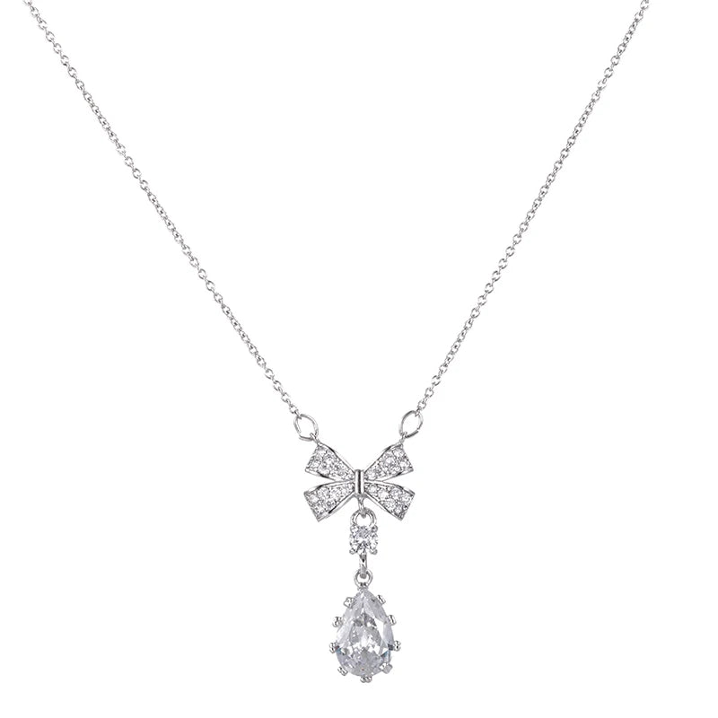 3A Zircon Silver Color Necklace for Women Fashionable Classic Style Butterfly Shape for Weddings Engagements Parties
