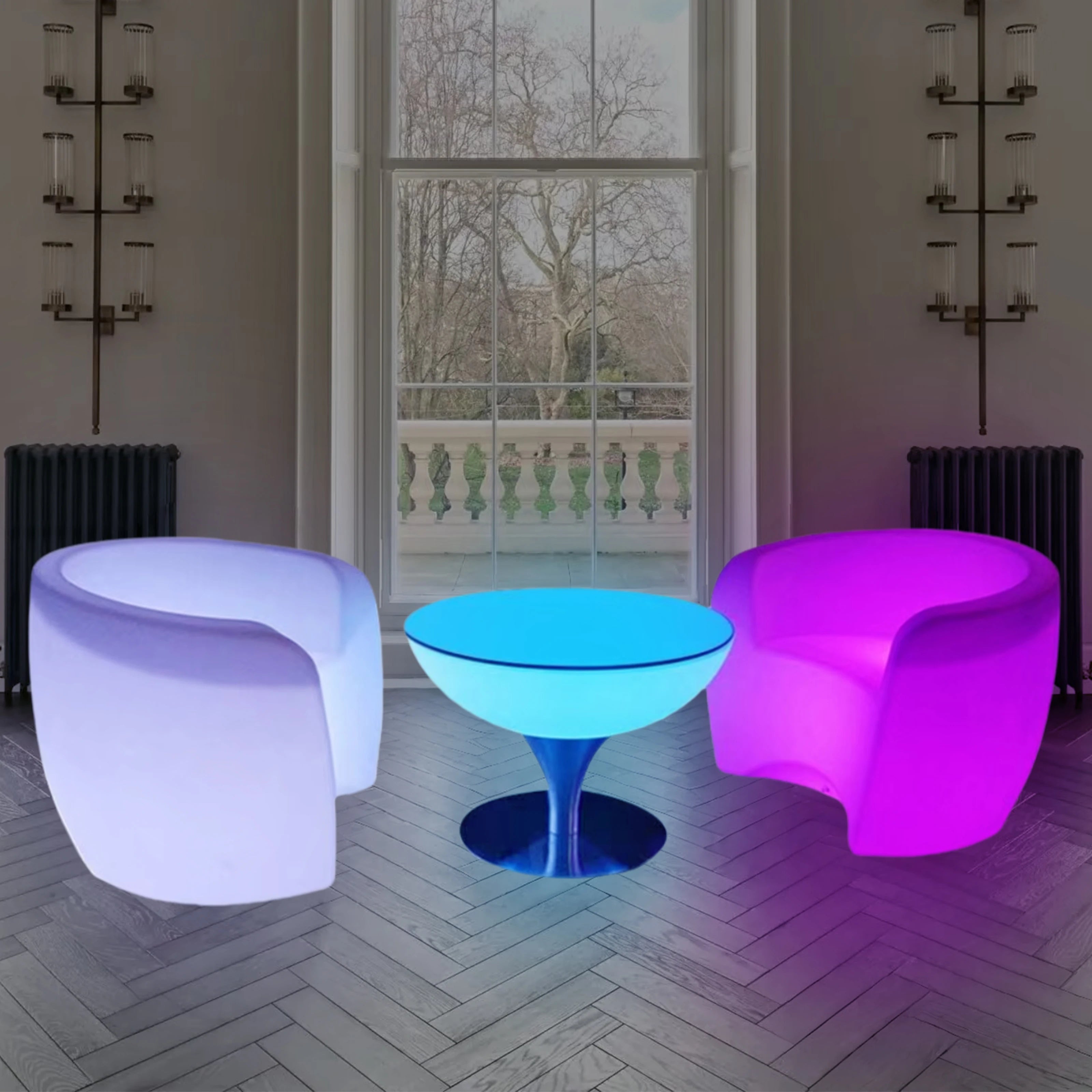 Luxury Plastic LED Commercial Outdoor Bar Counter Furniture Bar Stool Chair Cocktail Table Hookah Set IP68 Hotel Basement