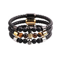 New Design Natural Stone Tiger Eye Beads Stainless Steel Skull Genuine Leather Custom Logo Bracelet Men