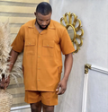 Short Sleeves With Shorts Summer Men Suits Beach Wedding Groom Wear Dress Orange Fashion Latest Design Color Size Tailor-Made