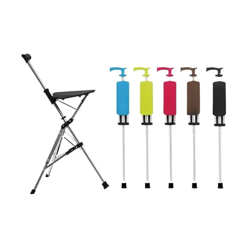 Compact Folding Aluminum Walking Stick Built-In Seat Multi-Color Cane Chair for Elderly Rehabilitation Therapy Supplies