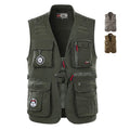 Men's Casual Vintage Mesh Vest Breathable Quick Dry Lightweight Outdoor Fishing Jacket Zipper V-Neck Collar Multi Pockets Summer
