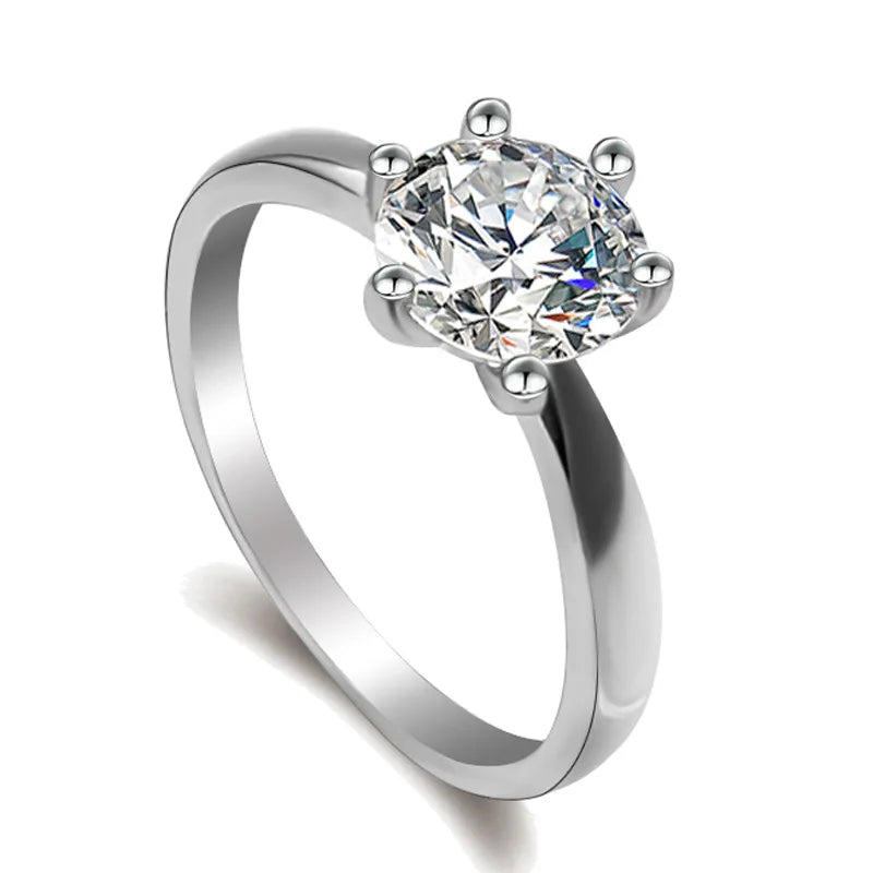 Lateefah OEM 2024 Copper-nickel Alloy Jewelry Six Claws One-carat Rings Woman Silver Ring