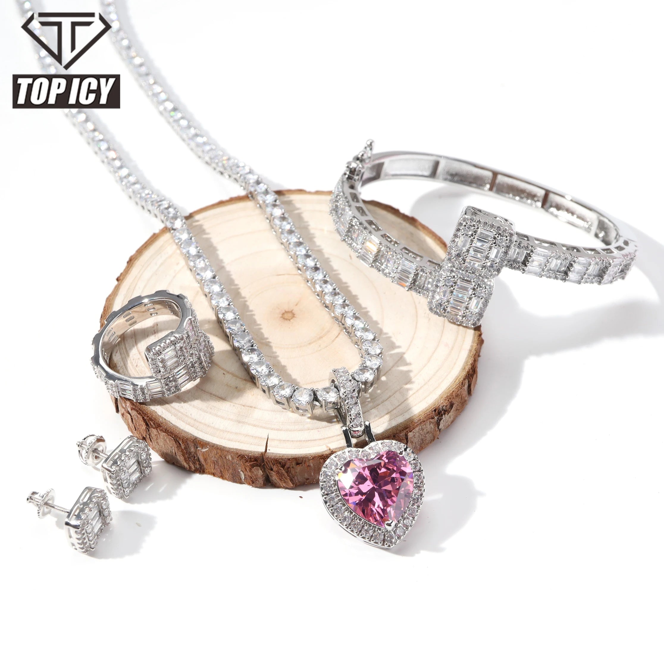 CZ Fashion Jewelry Sets Bling Party Fine Jewelry Sets White Gold Bangle Pendant Charm Luxury Jewelry Sets for Woman