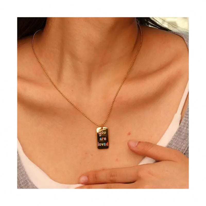 Chris April 316L Stainless Steel Colorful Enamel Rectangular Pendant Beads Chain Necklace