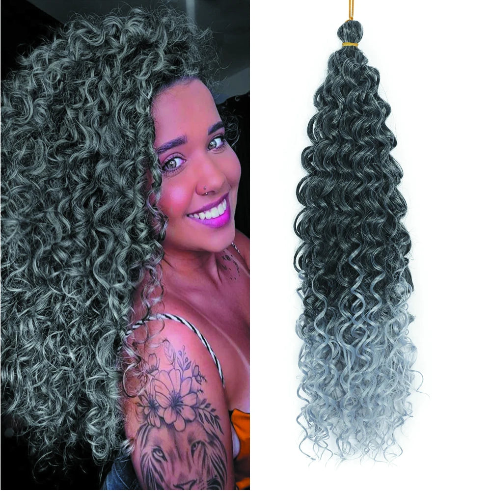 Crochet Hair 14inch 18inch Gogo Curl Beach Curl Crochet Extensions for Women Gogo Curl Silver Grey