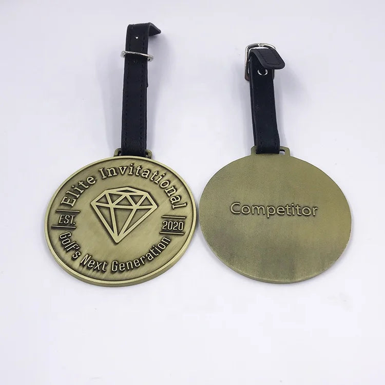 Custom Metal Golf Bag Tags Personalized Made logo Metal Golf Luggage Tags With Leather Strap