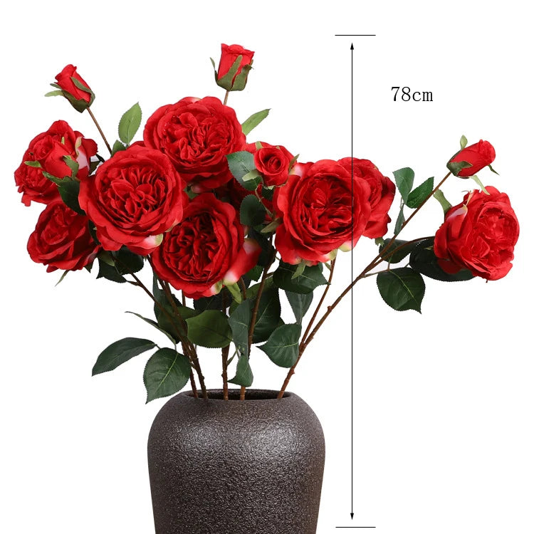 Hot Selling Long Stem Red Roses Artificial Flowers for Wedding  Flowers Wall Decoration Accessories
