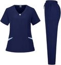 72% Recycled Polyester 23% Viscose 5% Spandex V Neck Top Pants Custom Logo Hospital Uniform
