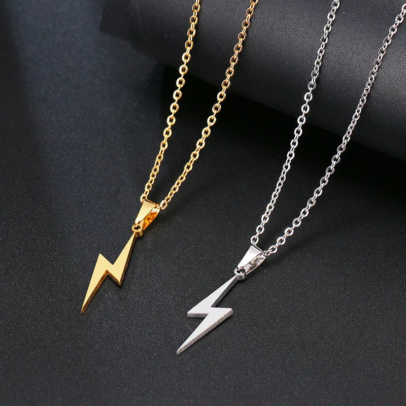 Stainless Steel Necklace Women Protection Pendants for Girlfriend Gifts Gold Jewelry Hot Lightning Unisex Pendant Necklaces