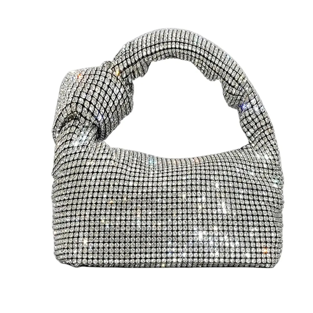 Bling Glitter Knotted Handbag for Women Crystal Rhinestone Hobo Dumpling Bag Diamond Evening Clutch Crossbody Bag