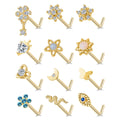 ZF Hot Sales Nose Rings Stud Stainless Steel Nose Piercing Jewelry CZ Heart Moon Butterfly Nose Rings Studs Gold Silver Tone