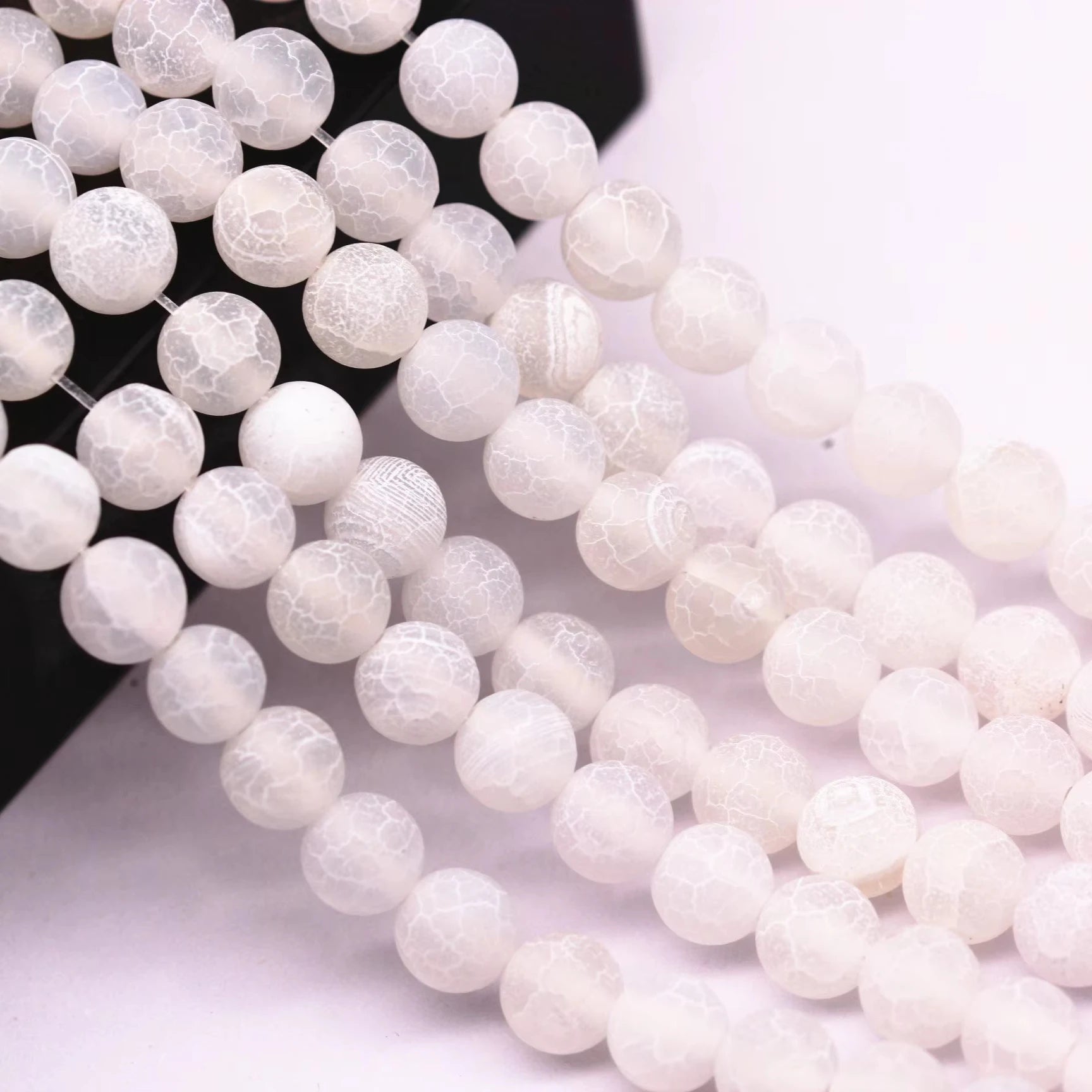 Wholesale Frosted White Cracked Fire Agate 4mm 6mm 8mm 10mm 12mm Matte Round Stone Loose Beads for Jewelry Bracelet Making