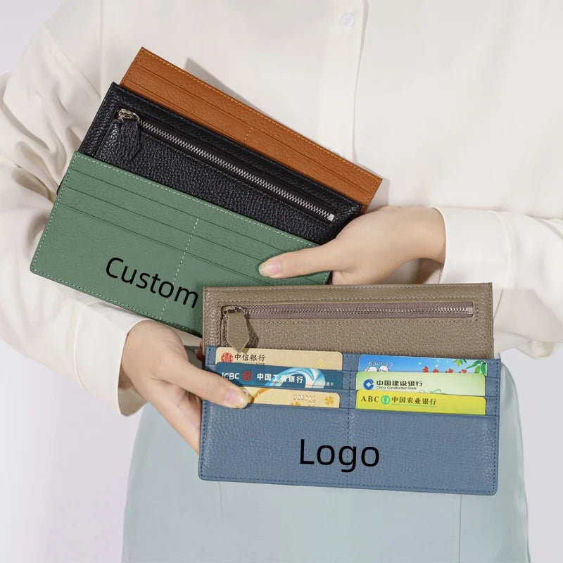 Factory Slim Wallet Card Holder Women Genuine Leather Fashion Thin Rfid Wallets Women Long Wallet With Front Cover