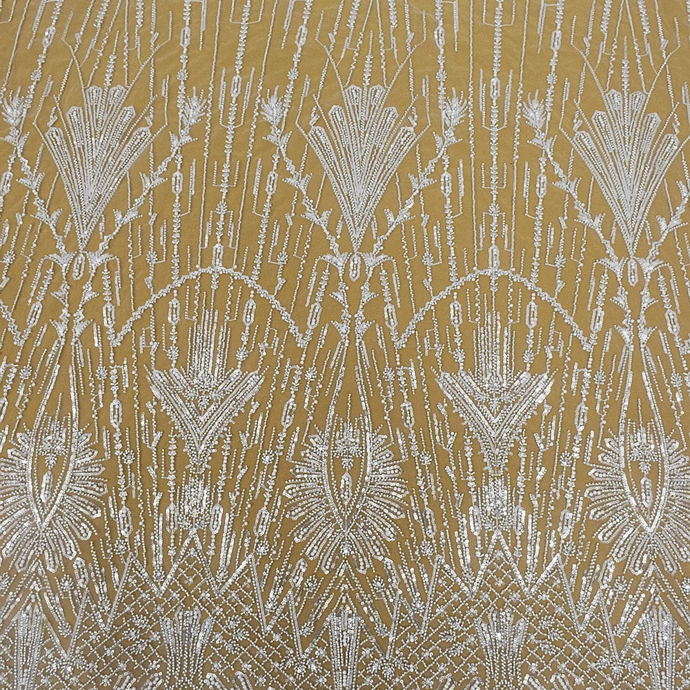 HY2295 African Lace Fabric With Beads and Sequin for Women Luxury White Lace 3d Laces Fabric Embroidered Pearls Tulle