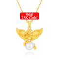 Luxury Gold Jewelry Women's 5D 18K Gold Freshwater Pearl Flower Shape Cute Gift Lovely Angel Pendant SZJINAO