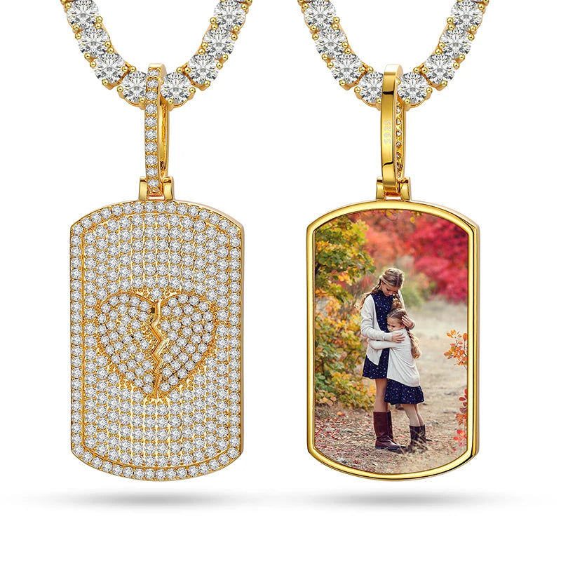 925 Silver VVS Moissaanite Custom Hiphop Personalize Pictures Card Photo Charm Jewelry Picture Pendant With Disco