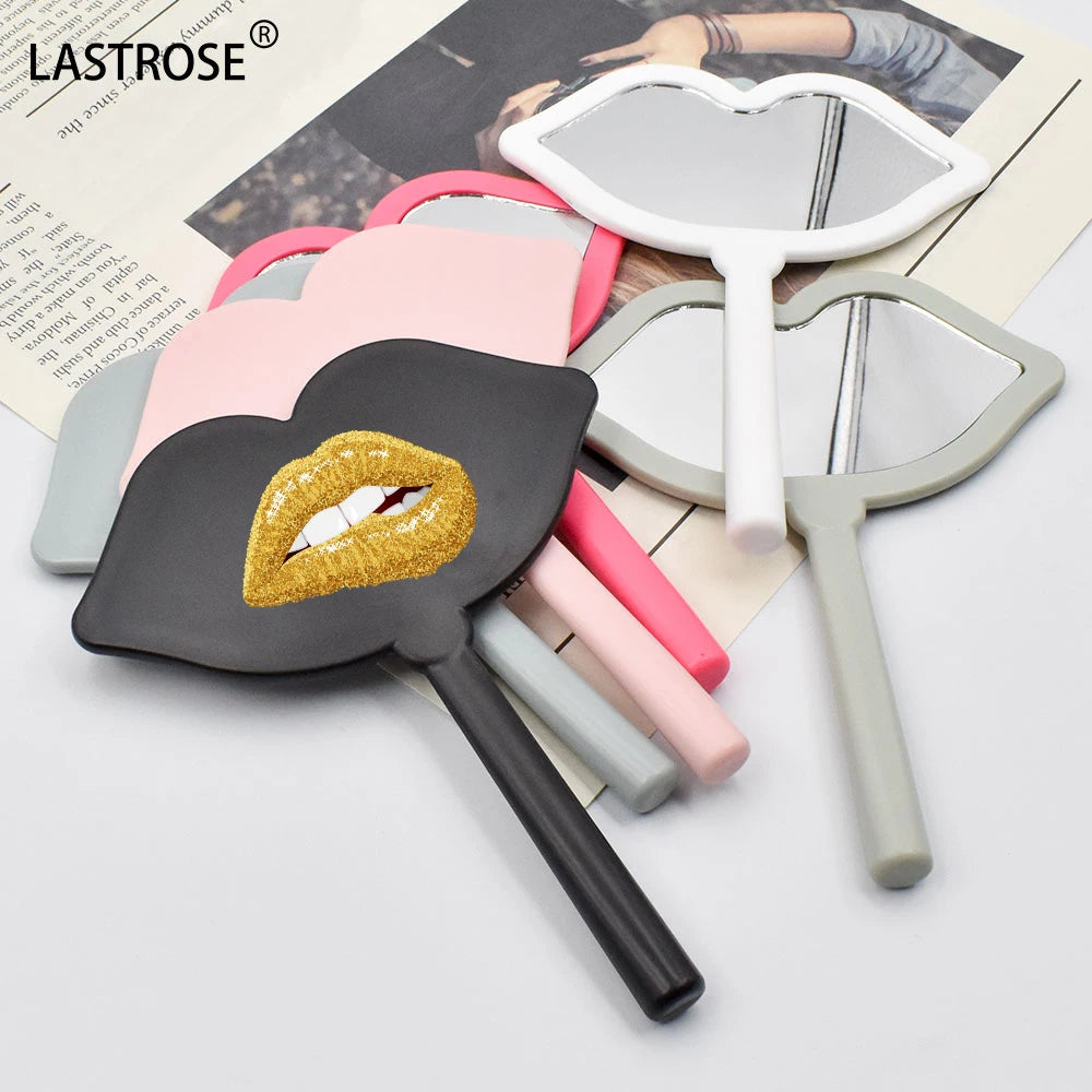 Make Your Own logo Lip Shape Hand Mirror  Black Pink Makeup Mirrors for Women's Daily Makeup