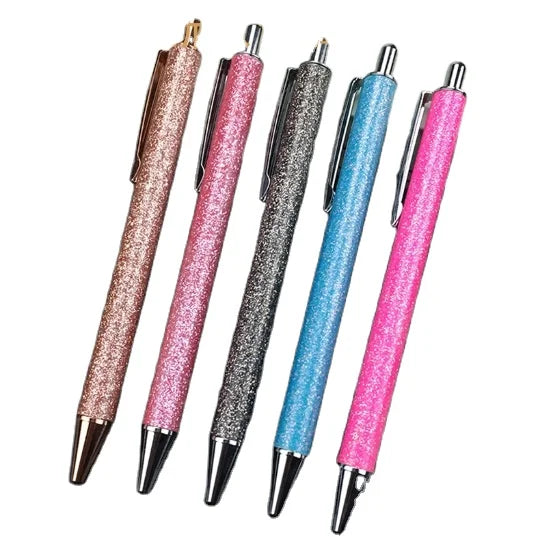 Ballpoint Pens Metal Retractable Fansy pink Pen Black Ink Glitter Rose Goldcustom Cute Pens for School Boligraf
