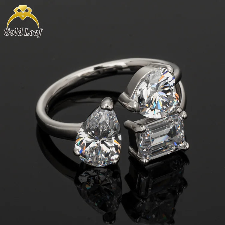 Goldleaf Hot Popular  Custom Fine Jewelry Ring Trendy Style 3 Stones 5A Cubic Zirconia Cz S925 Silver Ring Wedding Rings