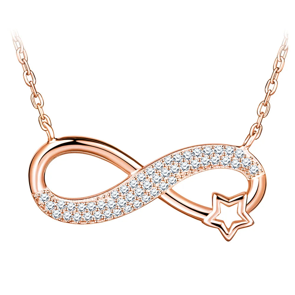 925 Silver Zircon Stone Minimalist Infinity Symbol Hollow Star Pure Silver Necklace Summer Necklace