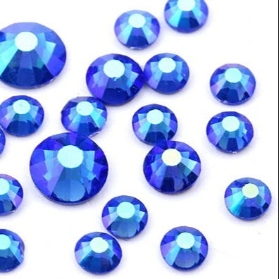 Bling Strass Crystal  Non Hot Fix Sapphire AB Multi Sizes Glass Flat Back  Rhinestone for  Decoration
