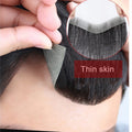 LONGFOR Ready to Ship PU Front Wig Natural Thin Skin Mens Remy Hair Toupee Chinese Hair Straight 28mm Black Color Replacement