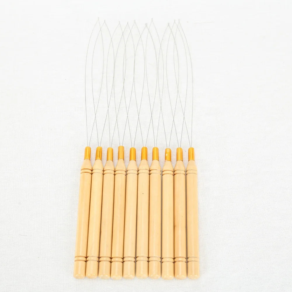 Wooden Handle Weaving Needle Type Hook Needles Hair Extension Hook Pulling Tool Needle Threader Micro Rings Beads Loop