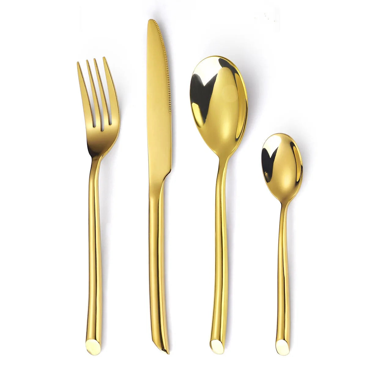 Round Handle Oblique Tail Stainless Steel Knife Fork Spoon Cutlery Set Creative Western Steak Knife Hotel Home Gold Cutlery Set