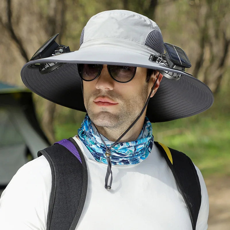 Wholesale Fashion Solar Powered Fan Hat USB Rechargeable Sunblock Bucket Hat Dual USB Solar Powered Fan Hat