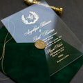 Dark Green Suede Velvet Envelope Acrylic Quinceaera Invitations Light Acrylic Wedding Invitation Card