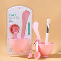 Pink Green 6-Piece Flexible Face Facial Mask Cosmetic Mixing Brush and Bowl Set with Screen Printing PE/PP Material