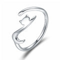 100% 925 Sterling Silver Sticky Cat with Long Tail Finger Ring Women Ring Adjustable 14K Engagement Ring Jewelry SCR220