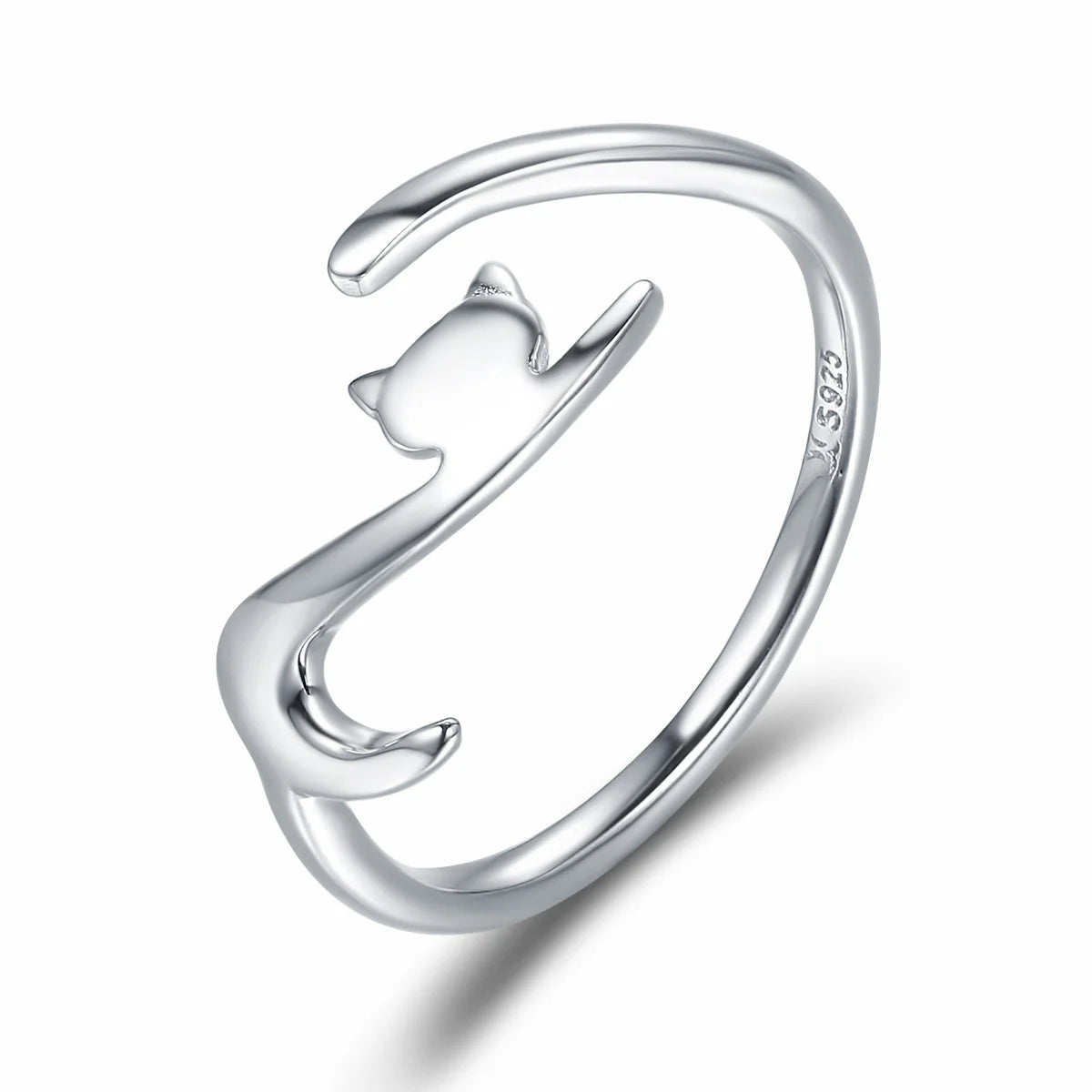 100% 925 Sterling Silver Sticky Cat with Long Tail Finger Ring Women Ring Adjustable 14K Engagement Ring Jewelry SCR220
