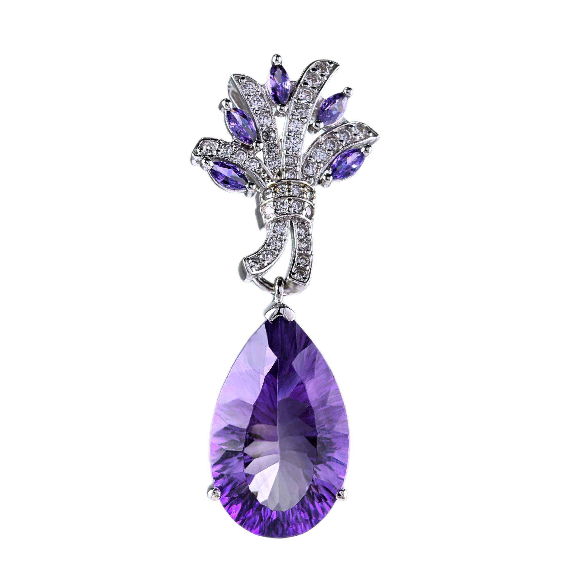 Elegant Rhodium Plated Silver 925 Natural Amethyst Pendant for Women Fine Pendants