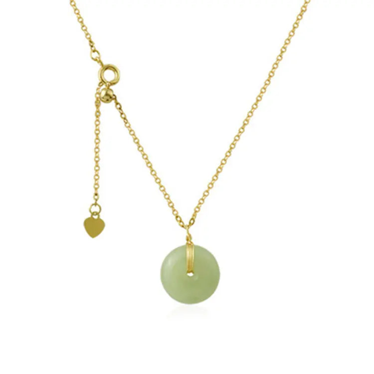 Elegant Gold Plated Choker Necklace Good Fortune Blessing Gift Donuts Shaped Dainty Hetian Jade Pendant Necklace for Women Girls