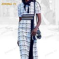 Clothing Factory Wholesale Custom Women's Summer High Neck Tie Bow Plaid Zipper Ladies Formal Clothes Office Casual Midi Dresses