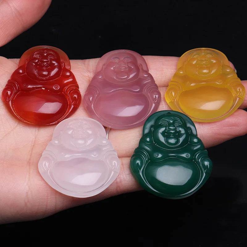 China Jewelry Gemstone Bead Connectors Green White Carved Chalcedony Agate Buddha Lotus Flower Pendant