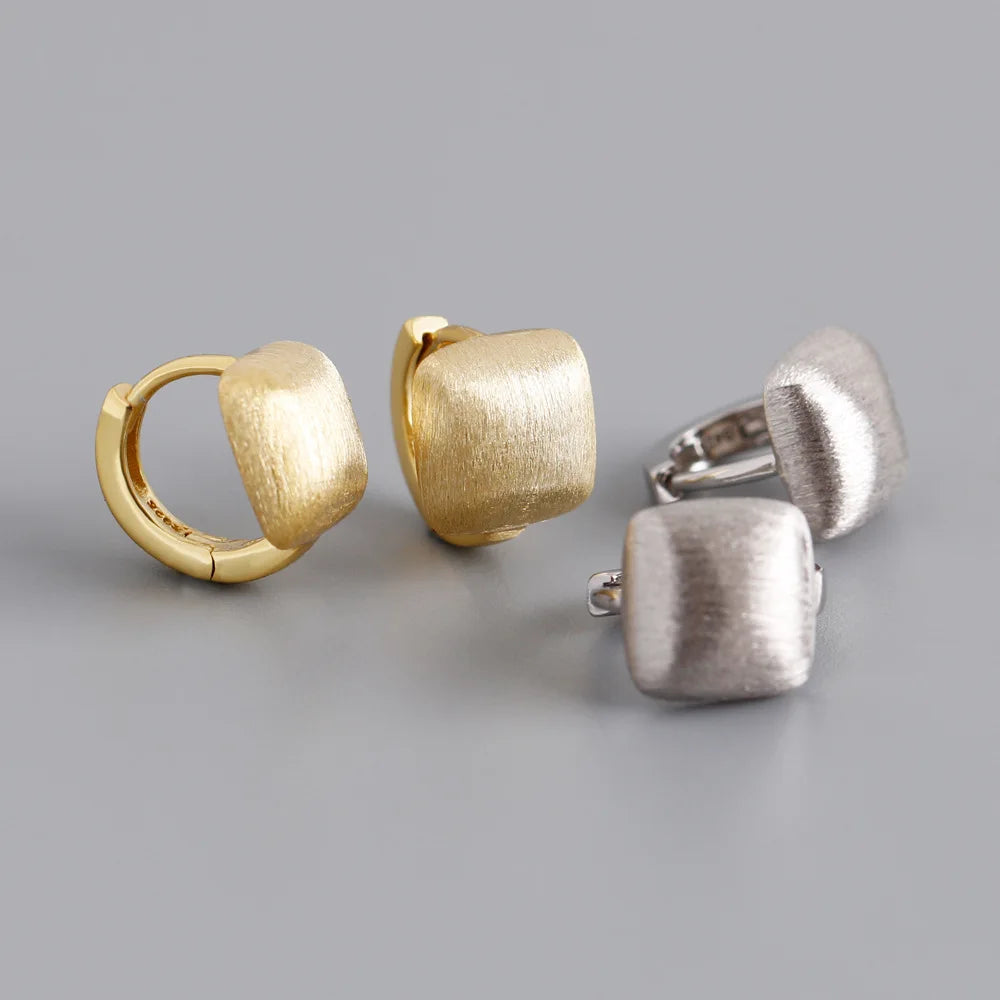 New Arrival S925 Silver Earrings Tiny Hoop Ear Clips Square Brushed Personalized Silver Earrings for Women
