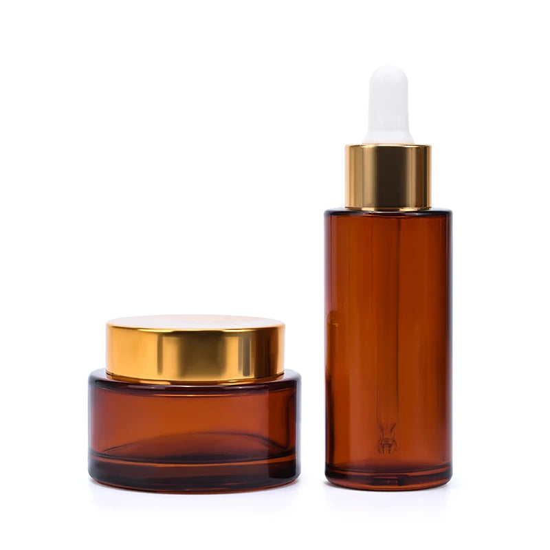 Custom Color 20ml 30ml 50ml 60ml 100ml Essential Oil Serum Flat Shoulder clear Glass Dropper Bottle with Gold Dropper