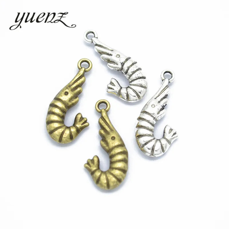 YuenZ Antique Silver Color Shrimp Charms Metal Charm for Necklace Bracelet Jewelry Making Trendy Pendants 27*13mm D7104
