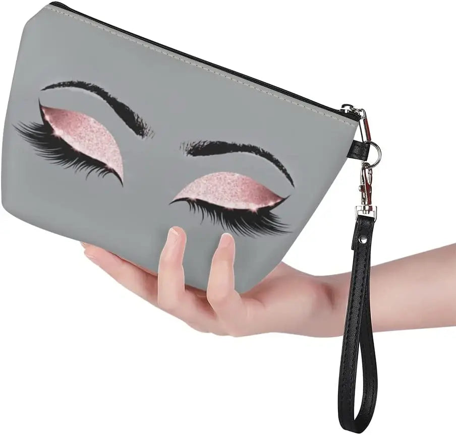 Lightweight Ladies Cosmetic Bag Pink Glitters Eyeshadows Toiletry Pouch Accessories Organizer