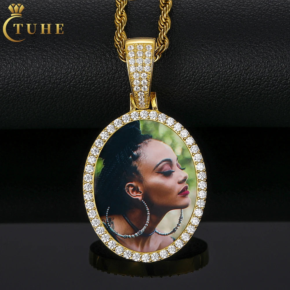Custom Memorial Pendant Hip Hop Jewelry 28mm 925 Sterling Silver VVS Moissanite Diamond Iced Out Oval Picture Necklace Pendant