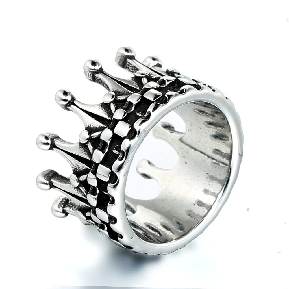 OAHLAN Fashion Jewelry Ring Cross Knight Bands King Crown Domineering Stainless Steel Ring for Men Custom Wedding Size 7-13