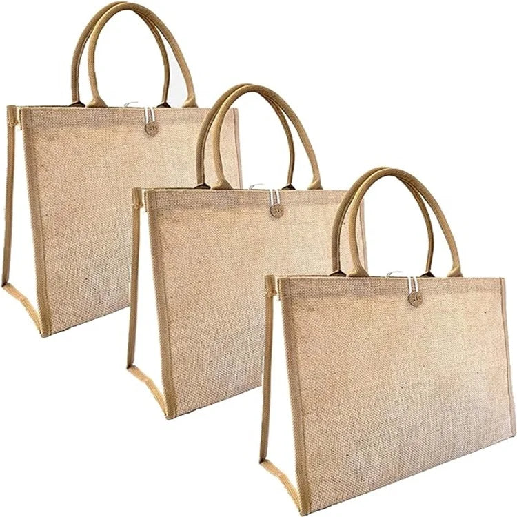 Hot Selling Eco-Friendly Foldable Jute Recycle Burlap Linen Tote Bag Custom Printed Logo and Reusable for Daily Use