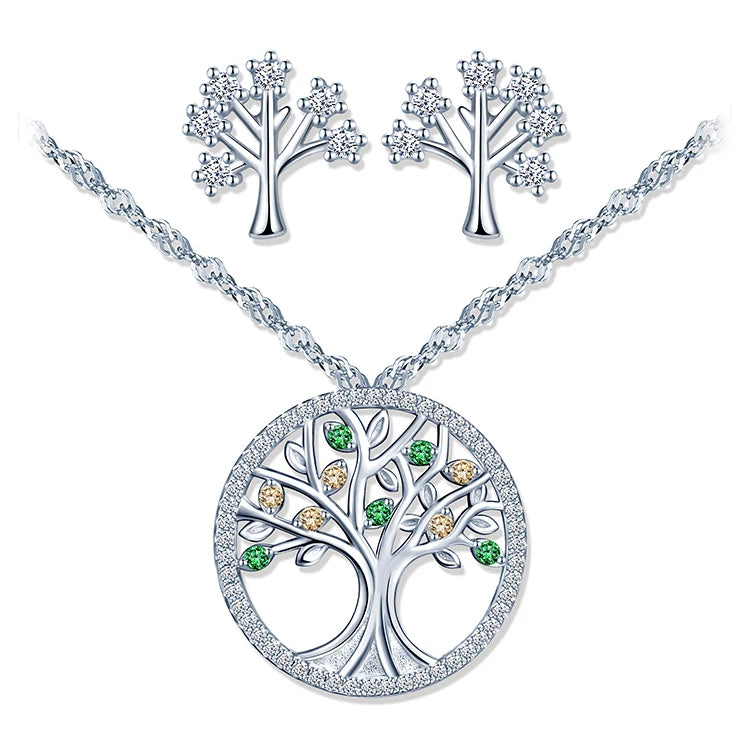 Tree of Life Earrings Necklaces 925 Sterling Silver Jewellery Sets